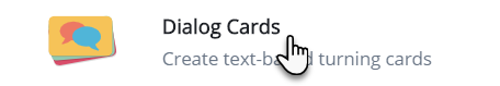 ikona przedstawiają kartę z dwiema chmurkami oraz znajdujący się z prawej strony ikony tekst Dialog Cards